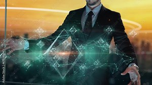 Lead Nurturing- businessman working with virtual reality at office.