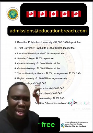 Breaking News Universities in canada 🇨🇦 with no application fee for February 2026 . We are waiving the application fee for over 13 universities if you apply via our services For assistance contact the email in the video. #fyp #njuroose #foryoupage❤️❤️