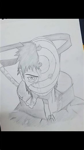 Obito Uchiha Drawing 🔥 | Half Face Tobi Mask Sketch | Naruto Art #shorts