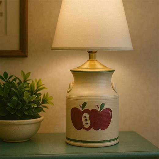 Vintage Olde Cape Cod Stoneware Apple Lamp | Rustic Country Kitchen Lighting | Hand-painted Folk Pottery - Etsy