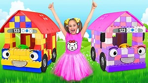 Sasha playing with Colored Blocks Toy Buses | Toys Review
