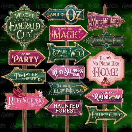 Wizard of Oz Directional Signs Printable, Emerald City Party Arrows, Yellow Brick Road Decor - Etsy