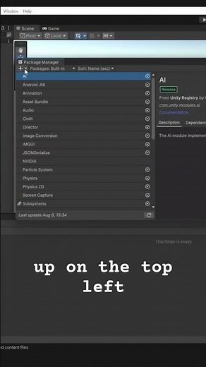 How to install the Unity AI Navigation Package (Nav Mesh) in the Package Manager #unity #ai #unity3d