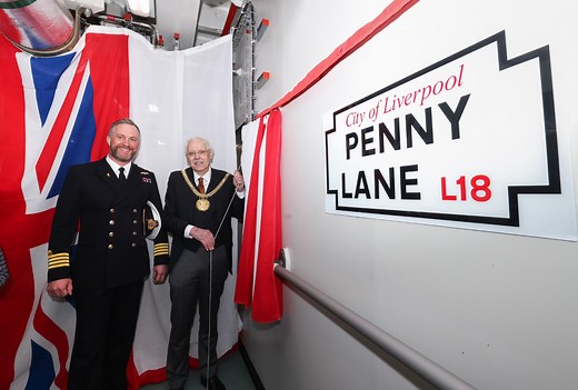 Penny Lane sign unveiling on the HMS Prince of Wales #liverpoolecho #HMSPrinceofWales #pennylane #liverpool #paulmccartney | Liverpool Echo News