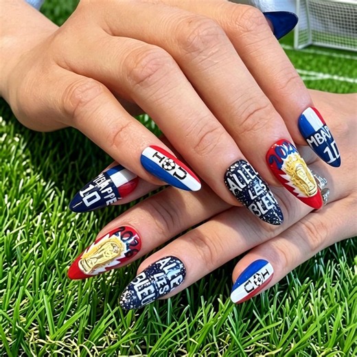 France Soccer World Cup Press on Nails | Kylian Mbappe French Flag Gel Nails - Etsy