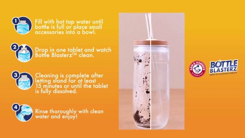 Arm & Hammer Bottle Blasterz - Drop-In Cleaning Tablets - Perfect for Water Bottles, Tumblers, and Coolers - All-Natural Ingredients, Eliminates Odors, Fast-Acting, Individually Packed (12 Count)