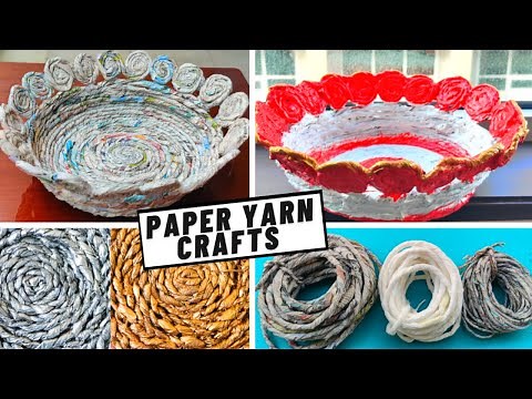 How To Make Yarn Out Of Paper|Paper Thread Crafts|DIY Newspaper Yarn Basket Tutorial
