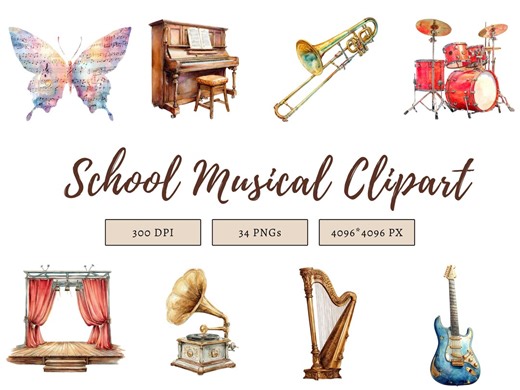 Watercolor School Musical Clipart, Musical Instruments Bundle, Kids Musical School Png, Cute Drums, Kids Clipart, Scrapbooking, Baby Shower - Etsy