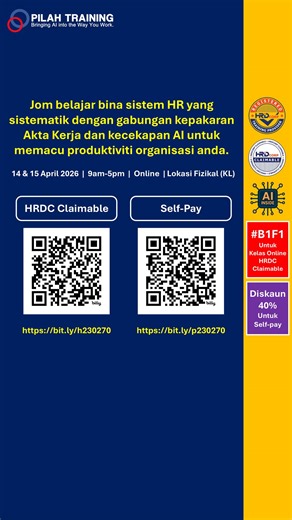 Sebagai majikan yang prihatin, menyediakan latihan berkualiti kepada pasukan adalah pelaburan terbaik untuk masa depan syarikat. Apabila staf kita mahir, syarikat akan lebih berkembang dan berdaya saing. Namun, cabaran sebenar adalah: Bagaimana memastikan pengurusan ilmu dan dokumentasi kita selari dengan undang-undang serta teknologi terkini? Kami menjemput anda dan pasukan untuk memantapkan kemahiran HR melalui sesi intensif yang dirancang khas untuk meningkatkan kecekapan organisasi. Apa yang