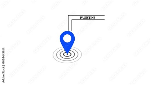 Palestine location marker animation on transparent background. Palestine map label with location pin symbol. Palestine map with destination location concept.4k video