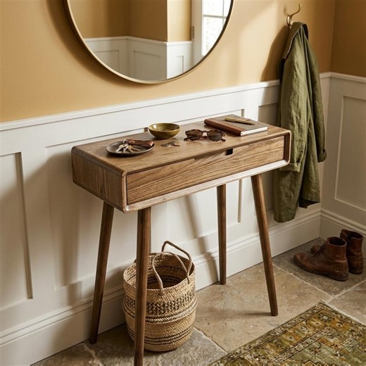 Custom Narrow Console Table With Long Legs, Small Vintage Style Entry Wooden Table With Drawer, Modern Entryway Corridor Ash Wood Furniture - Etsy