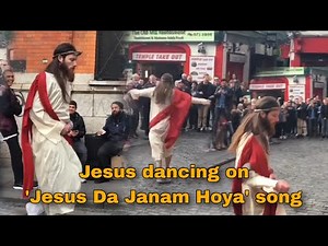 Jesus dancing on the street to the song 'Jesus Da Janam Hoya' meme template