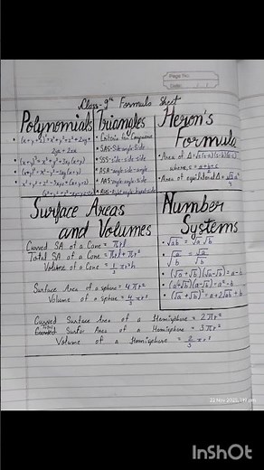 Class 9th Formula Sheet#maths#notes#formulasheet#mathify#notes#class9maths#ytshorts