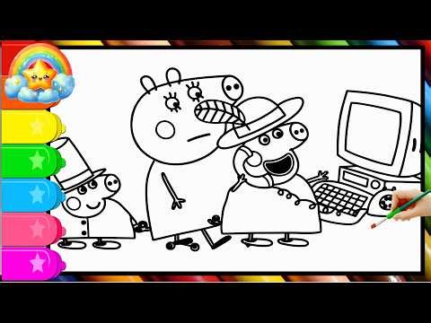 Peppa Pig help mummy pig work on camputer || Peppa Pig speed coloring || Peppa Pig coloring book