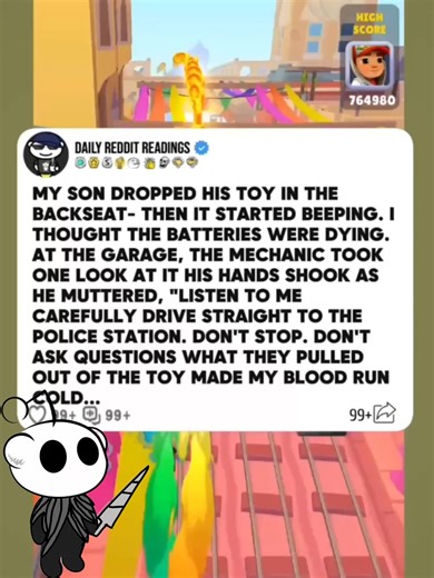 64K views · 893 reactions | My Son Dropped His Toy In The Backseat Then It Started Beeping. I Thought The Batteries Were Dying. At The Garage, The Mechanic Took One Look At It His Hands Shook As He Muttered, "Listen To Me Carefully Drive Straight To The Police Station. Don't Stop. Don't Ask Questions What They Pulled Out Of The Toy Made My Blood Run Cold...#reddit #redditstories #storytime #redditreadings #askreddit | Finance Edge | Facebook