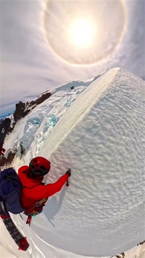 Nothing more satisfying than breathing hard daggering and front pointing up steep snow… crunch