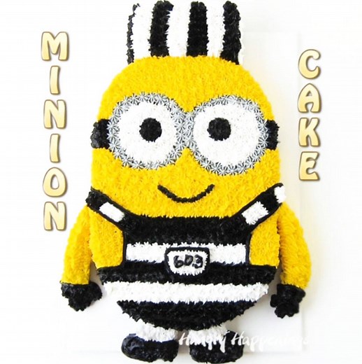 Minion Cake - This Despicable Me 3 Prisoner is so CUTE!!! Full Video and Recipe - http://hungryhappenings.com/minion-cake-despicable-me-3-prisoner/ | Hungry Happenings