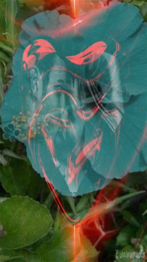 Red and Black Abstract Art Over Green Leaves