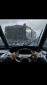 Driving Through the Storm Toward a Floating Mega Factory A dramatic first-person view of a driver navigating through rough ocean waves toward a massive floating industrial structure. Rain hits the windshield as the ship-like factory rises from the sea, creating a cinematic and futuristic atmosphere. This scene represents courage, exploration, and the power of human engineering in extreme environments. 🔹 Clarification / Disclaimer This image is a digital or AI-generated concept. It does not depi