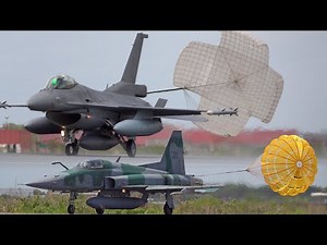 Fighter Jets Landing with Brake Parachutes in Action