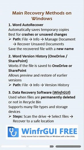 Recover previous versions of a Word document after saving or overwriting.#word #recovery