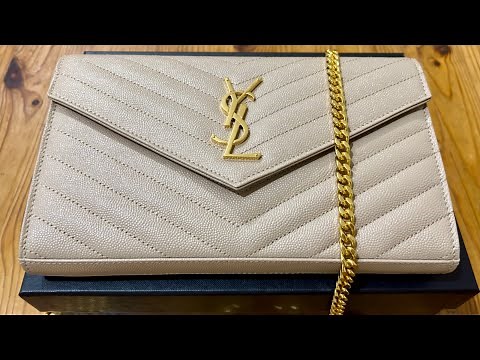 YSL Classic CASSANDRE Chain Wallet in Grain de POUDRE Leather 2024 - Dark Beige Unboxing