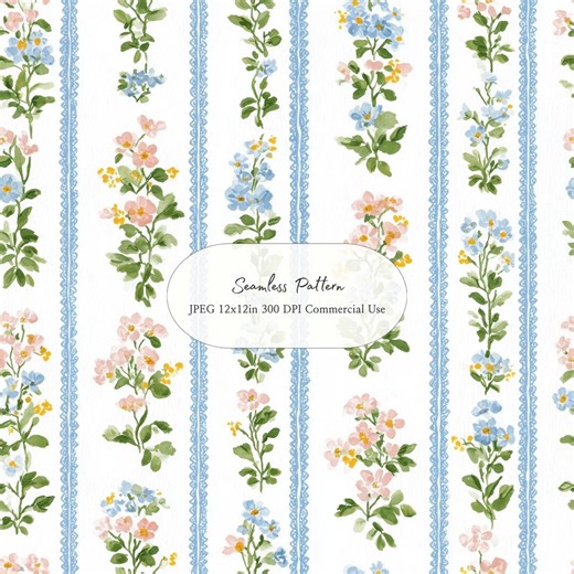 Blue Lace Floral Stripe Seamless Pattern L Vintage Cottagecore Digital Paper Shabby Chic Botanical Printable Background 12x12in JPEG - Etsy