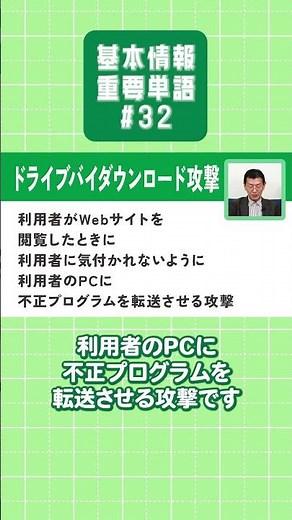 【基本情報技術者試験】重要単語を楽しく学ぼう！【#32】 #可用性 #ドライブバイダウンロード攻撃 #基本情報技術者試験 #重要単語 #情報処理技術者試験 #矢沢久雄 #shorts