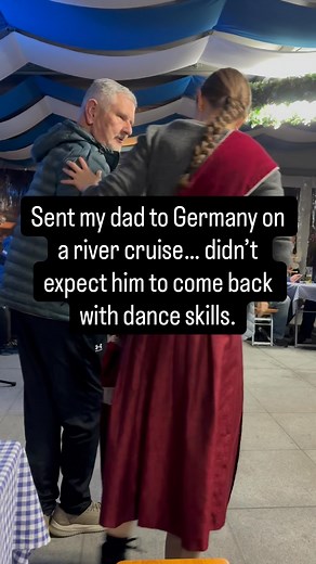 My dad does not dance. Ever. And on night one of their Christmas Markets river cruise, the Oktoberfest welcome party pulled him straight out of his comfort zone. Bavarian music a determined dance host = this magic. 😂🇩🇪 | Dreaming About Vacations - Alicia Mitchell