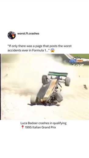 Worst Formula 1 Crashes on Instagram: "It was the second crash of the weekend for Badoer 🥶👇 The 1995 Italian Grand Prix was held on 10 September at the Autodromo Nazionale di Monza, and the race was won by British driver Johnny Herbert, driving a Benetton-Renault! But before the Sunday’s race, Luca Badoer had 2 massive crashes in the same qualifying. The first was at Lesmo exit, when he hit the barrier with his front wing. The second one (in the video), was at Ascari chicane, when he crashed i