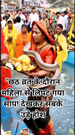 😱 "छठ व्रत के दौरान महिला से लिपट गया सांप! देखकर सबके उड़े होश 🐍🙏 #bihar #chhathpuja​ #shorts​