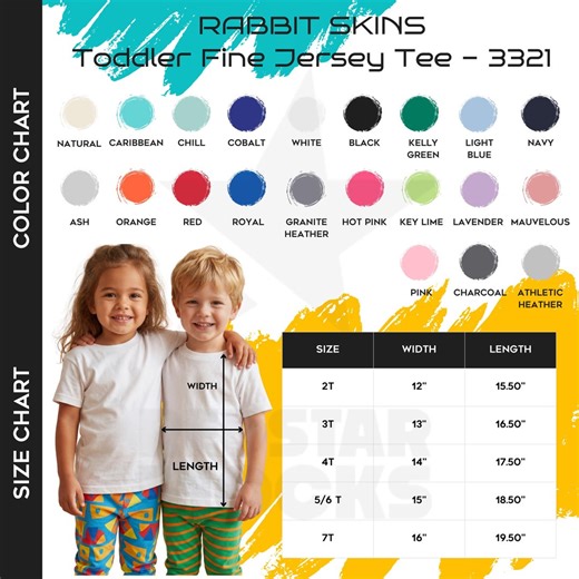 RABBIT SKIN TODDLER, Modern Size & Color Chart Template, Editable Canva Design, Trendy Apparel Guide for Etsy Sellers