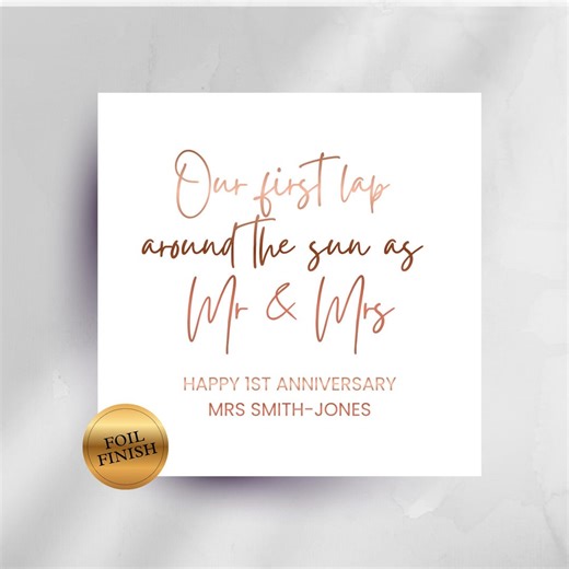 Personalised 1st Anniversary Card • First Lap Around the Sun as Mr & Mrs • Custom Name Anniversary Gift • 6x6" Foiled Card - Etsy UK