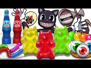 Mukbang Animation Many colors jelly food Set eating Cartoon Cat