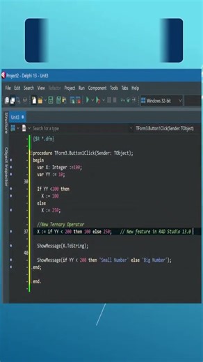 Ternary Operator concept in Delphi 13.0 version