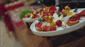 Snacks at a buffet, a table with snacks, a buffet at a banquet