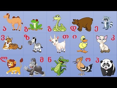 Georgian Alphabet learning video for kids animals with voices lion bear duck @ Chakotv