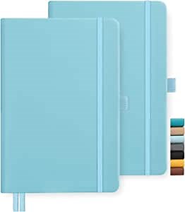2-Pack Dotted Hardcover Journal Notebook [A5] [160 Numbered Pages] [100gsm] Thick Paper with Inner Pocket, 5.5"x 8.15" - Pastel Blue