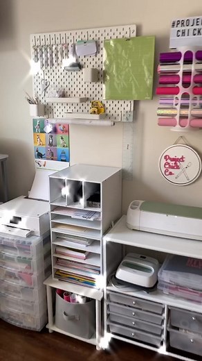 a peak into my small craft space!✨ #greenscreen #cricut #cricutmaker #HomeDecor #craftspace #smallbusiness #craftroom