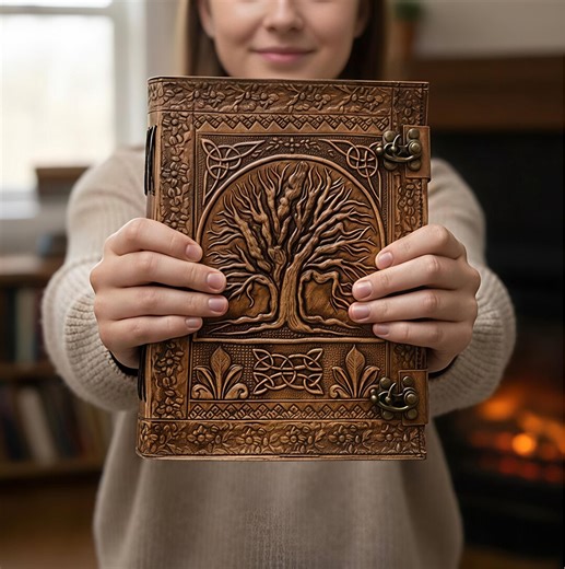 Embossed Tree of Life Leather Journal | Refillable Handmade Diary - Etsy