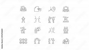 Communication types animation set. Cultural barriers animated line icons. Eye contact, miscommunication. Black illustrations on white background. HD video with alpha channel. Motion graphic vídeo de Stock