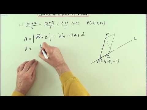 Distance of a point to a line in 3D using 3 different techniques.