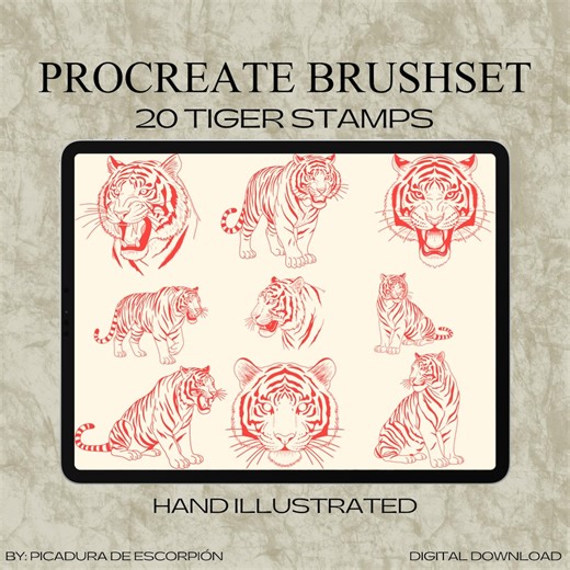 Tiger Tattoo Procreate Brushes | 20 Procreate Tiger Tattoo Flash Brushes | Digital Tattoo Design for Tattoo Artists & Illustrators - Etsy