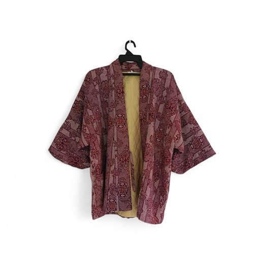 Vintage Japanese Hanten Jacket - Deep Red With Traditional Pattern, Quilted Winter Kimono Coat - Etsy