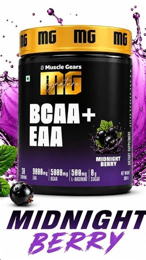 Muscle Gears BCAA + EAA | 9000mg EAA + 5000mg BCAA | Midnight Berry | Muscle Recovery & Endurance