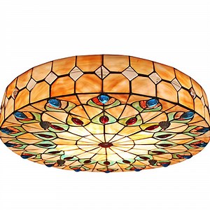 [Hot Item] Vintage Tiffany Stained Glass Flush Mount Ceiling Light Lamp Mediterranean-Style Senior Living Lighting Designer Luxury Lighting Ceiling Lamps for Bedroom