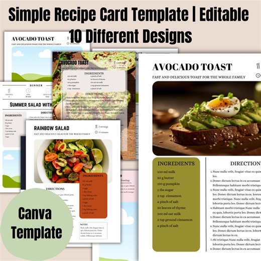 10 Simple Recipe Cards Templates, Recipe Card in Different Styles, Editable and Printable Recipe Cards, Recipes Templates, Digital Recipe - Etsy
