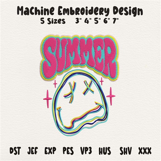 Summer Embroidery Design, Retro Summer Vibes Embroidery, Trendy Summer Patch, Colorful Y2K Embroidery Design - Etsy