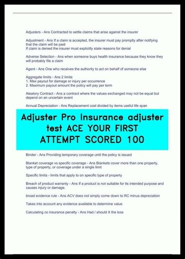 Adjuster Pro Insurance adjuster test ACE YOUR FIRST ATTEMPT SCORED 100 video