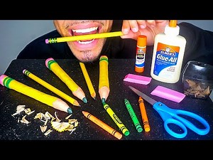 ASMR EDIBLE SCHOOL SUPPLIES *PRANK* EATING PENCILS GLUE NOTEBOOK PAPER MUKBANG 먹방 MOUTH SOUNDS
